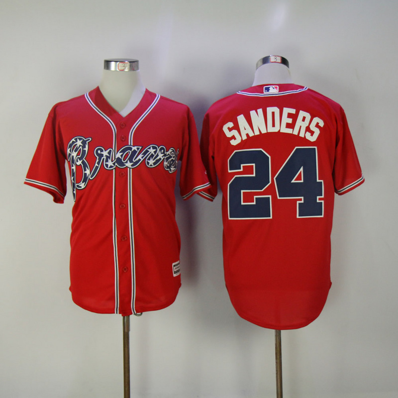 2017 MLB Atlanta Braves #24 Sanders Red Game Jerseys
